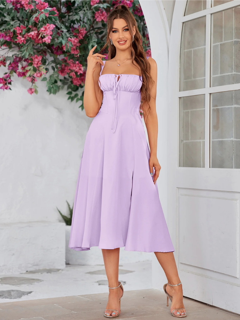 Claudia – Abito Cami con Busto Arricciato e Spacco