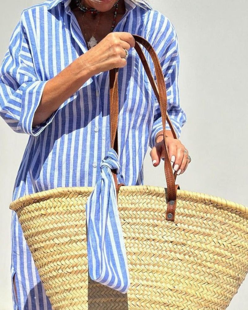 COLEN - ABITO CAMICIA DA DONNA A RIGHE CLASSICO CON PIZZO