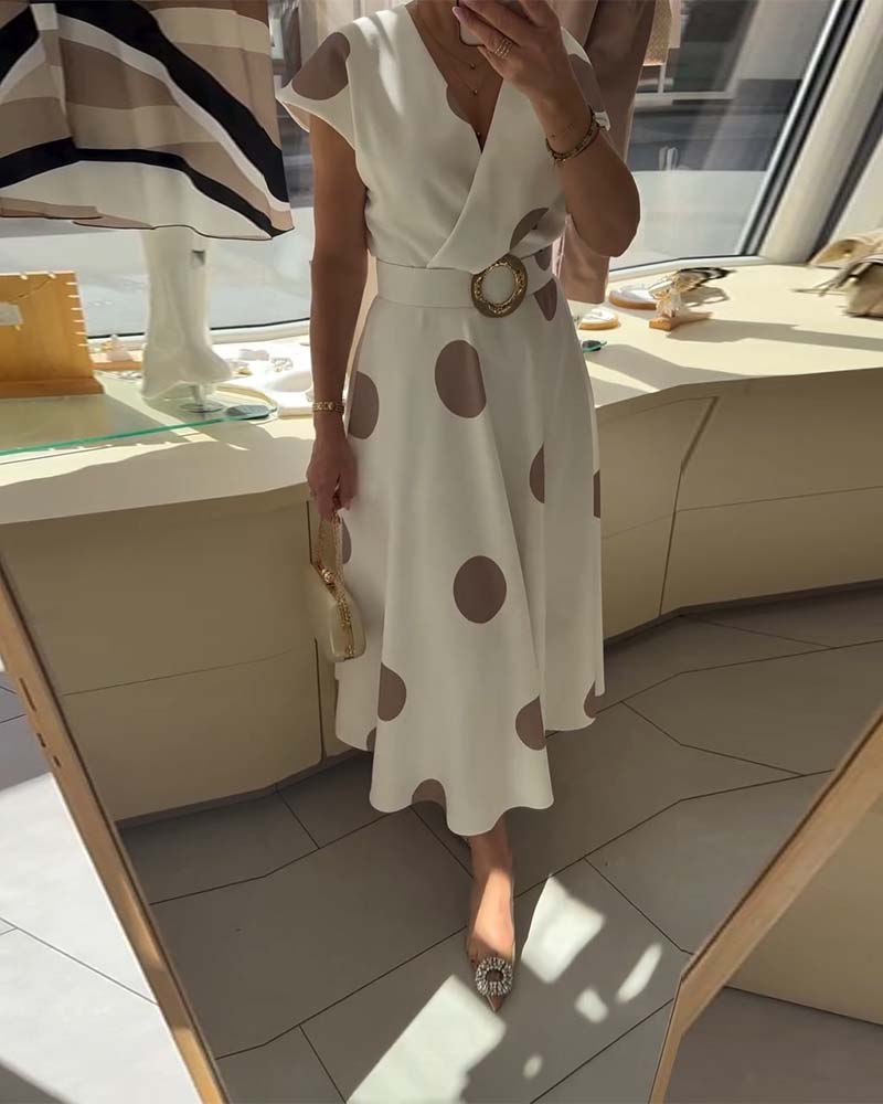Lorena - Vestito midi da donna con pois e scollo a V