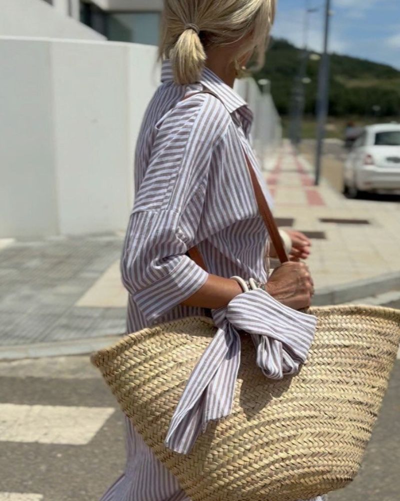 COLEN - ABITO CAMICIA DA DONNA A RIGHE CLASSICO CON PIZZO