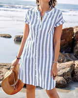 Martine™ | Abito camicia la righe elegante