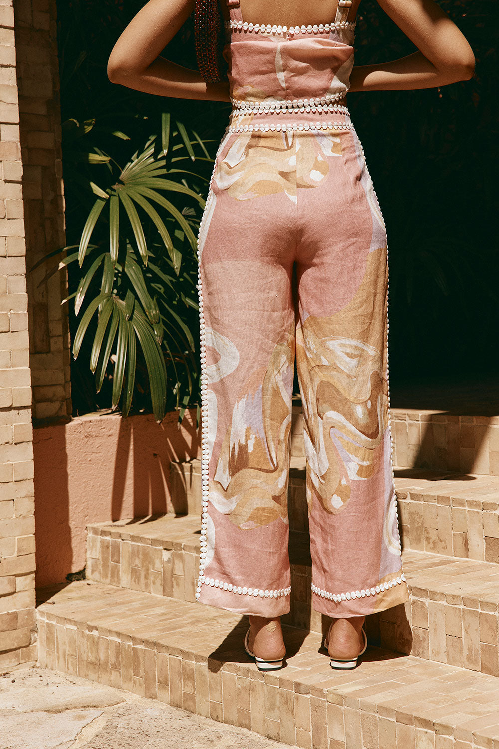 Pantalone Estivo a Vita Alta con Stampa Artistica — Stile Europeo
