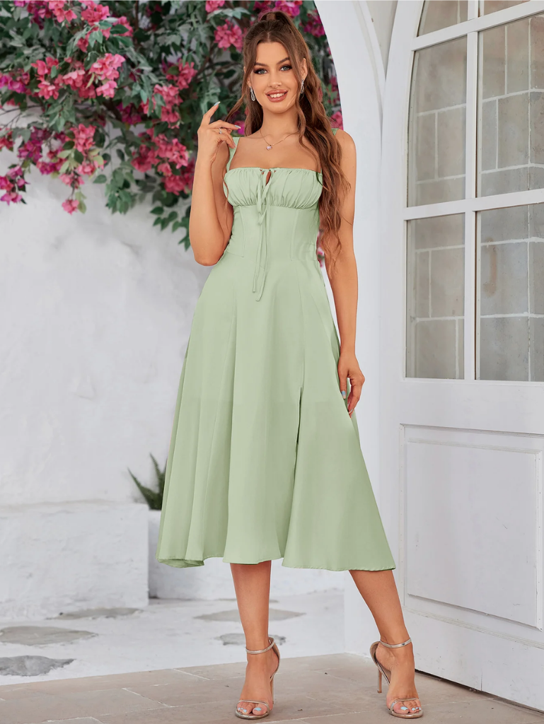 Claudia – Abito Cami con Busto Arricciato e Spacco