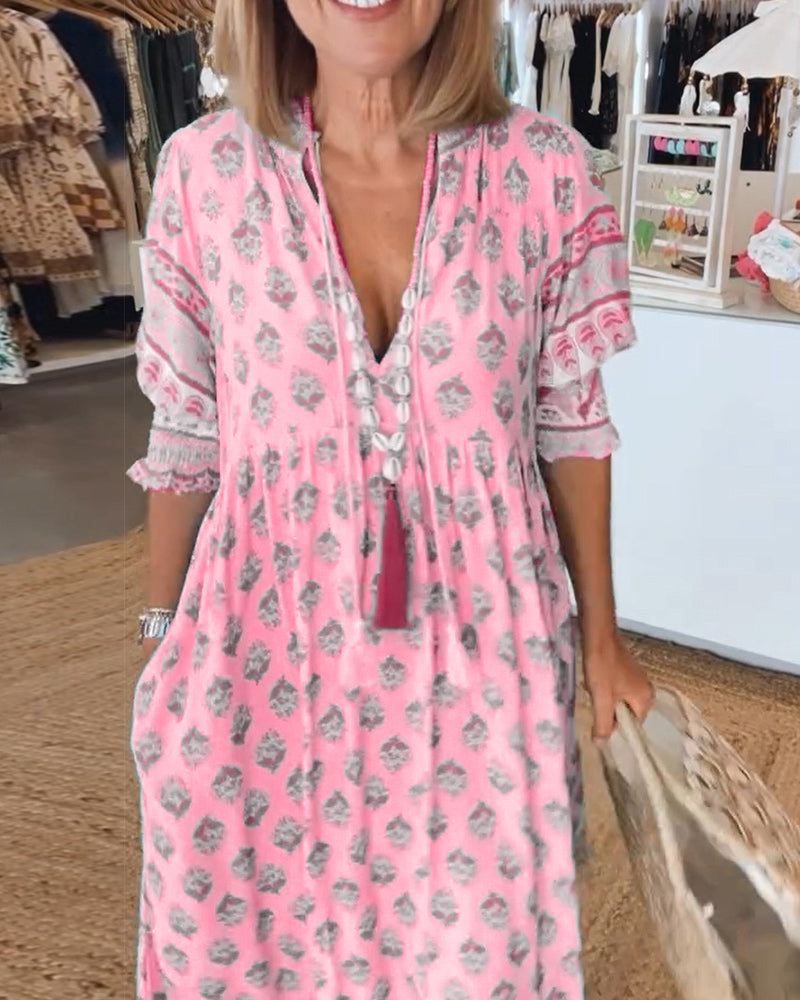 Modena™ – Abito casual stampato con scollo a V e maniche colorate