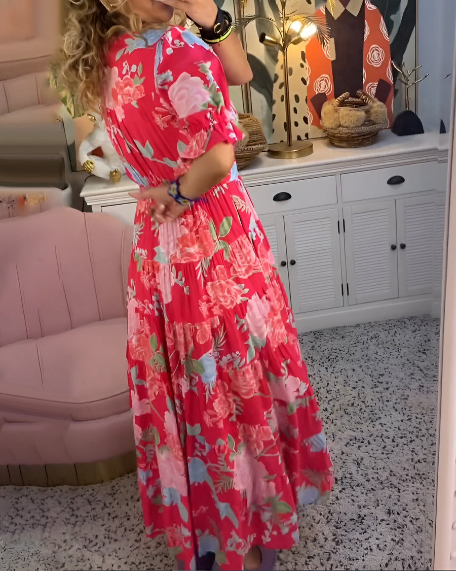 Carine | Abito con borsa e scollo a V con stampa floreale