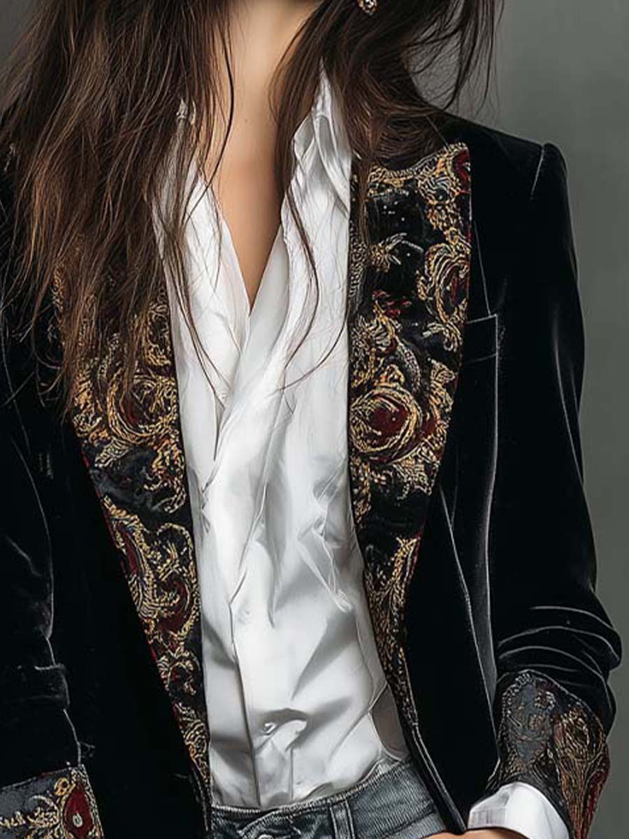 Carol - Blazer Slim Fit Nero Stampa Barocca per Donna