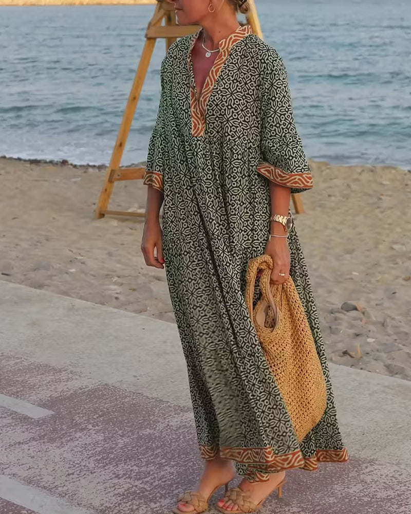 Luna · Abito maxi da donna con stampato con scollo a V
