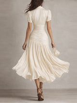 Adriana | Abito midi satinado di riscas retro da donna