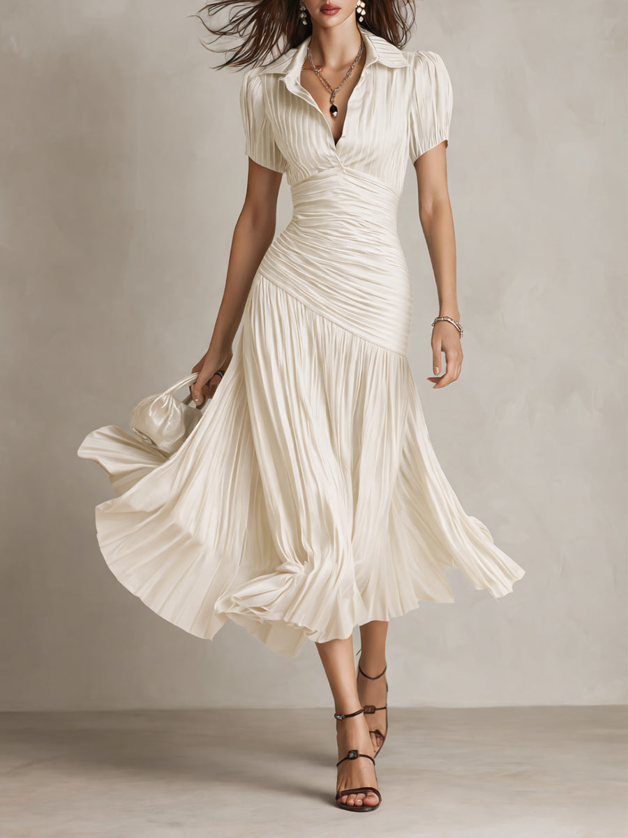Adriana | Abito midi satinado di riscas retro da donna
