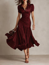 Adriana | Abito midi satinado di riscas retro da donna