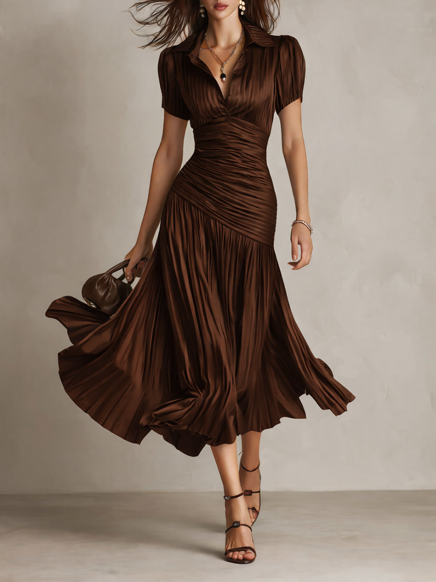 Adriana | Abito midi satinado di riscas retro da donna