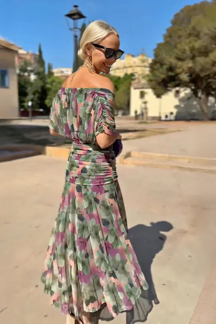 Alondra - Abito lungo da donna con stampa floreale e scollo a V