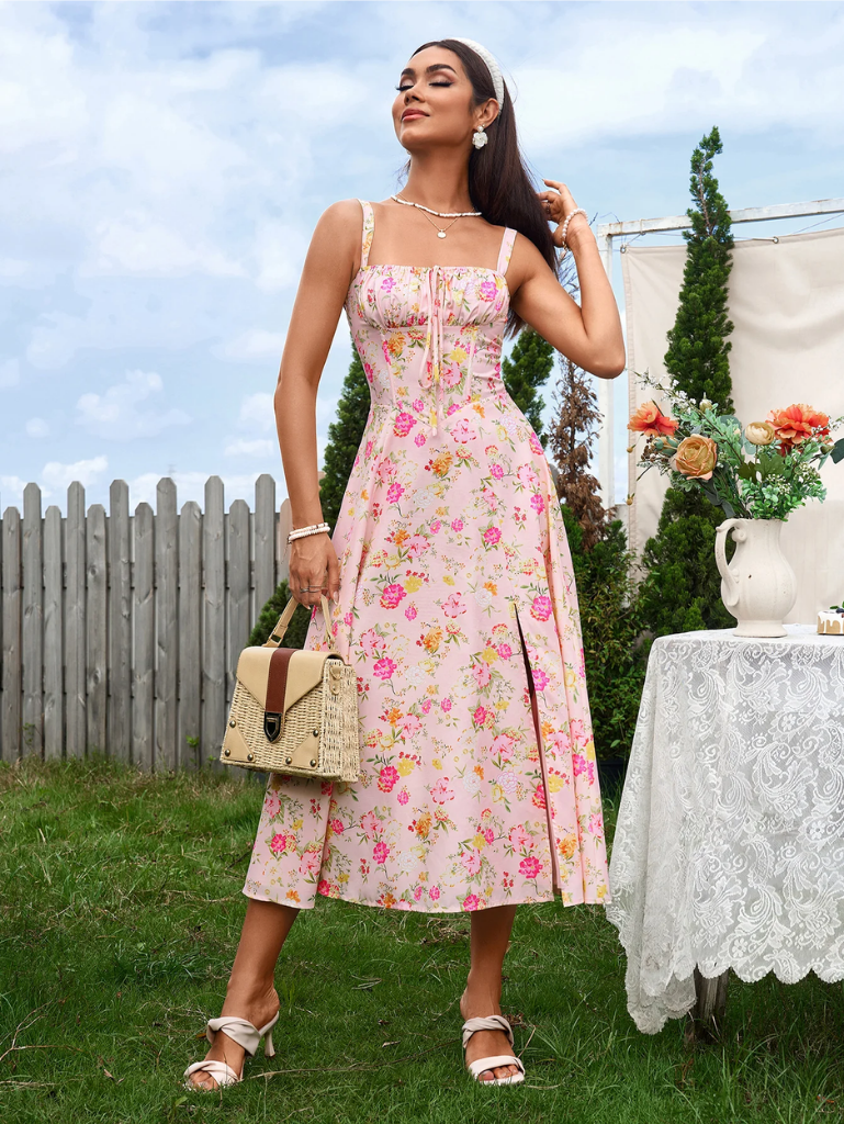 Claudia – Abito Cami con Busto Arricciato e Spacco