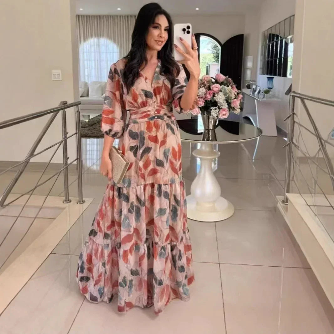 CLAUDIA | Abito lungo floreale con vestibilità confortevole per giorni eleganti