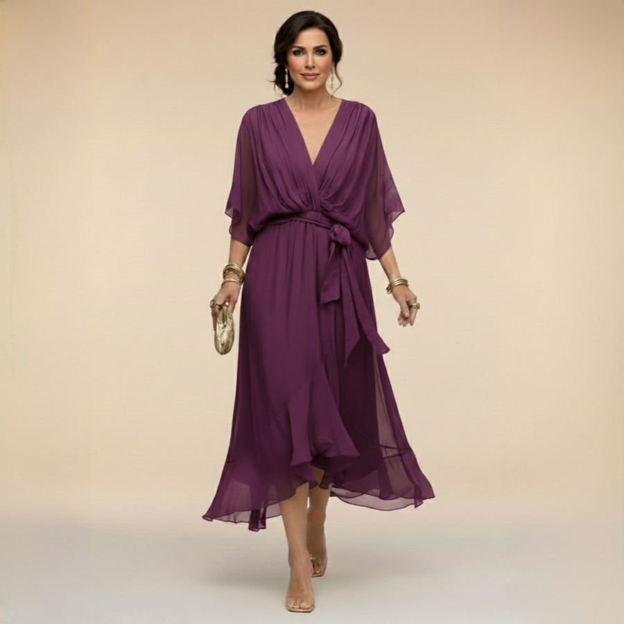 Monica - Abito em chiffon da donna con scollo a V