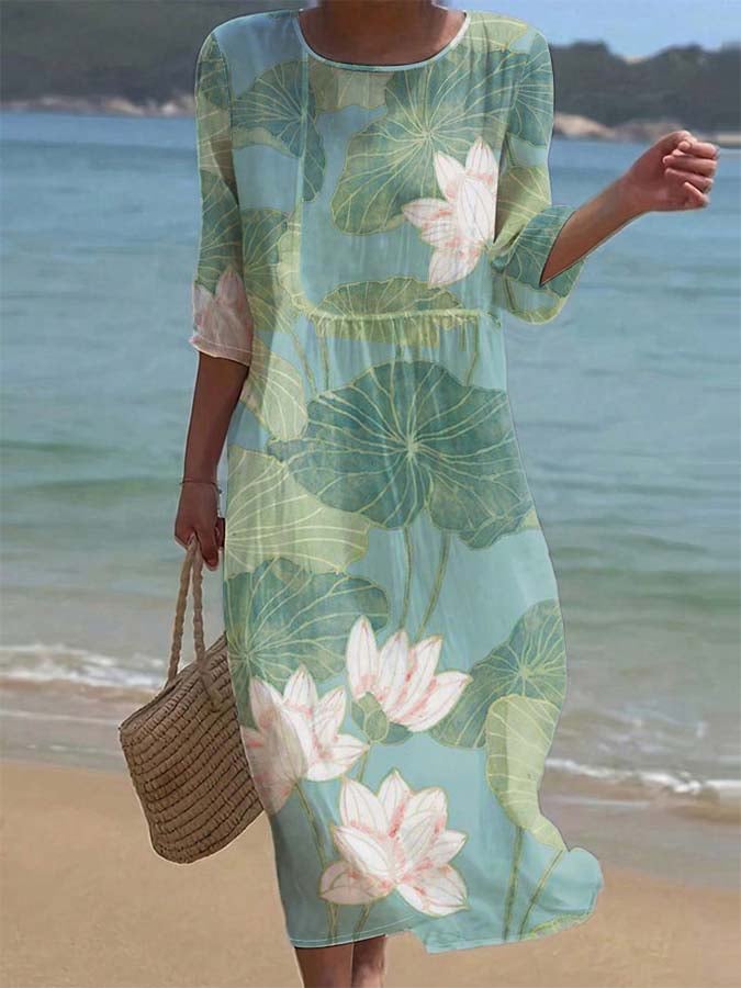 Carla – Abito casual con scollo rotondo e maniche a media lunghezza e stampa floreale