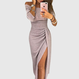 Isabeau | Abito maxi halter chic con um colorete elegante e fluido