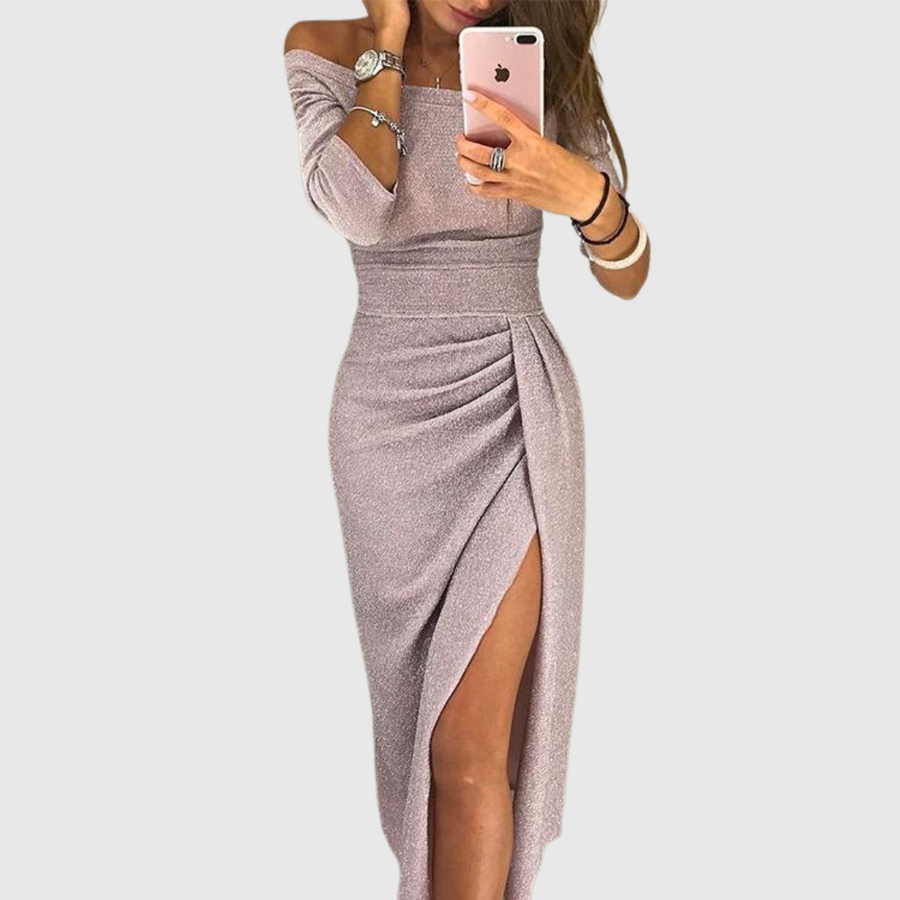 Isabeau | Abito maxi halter chic con um colorete elegante e fluido