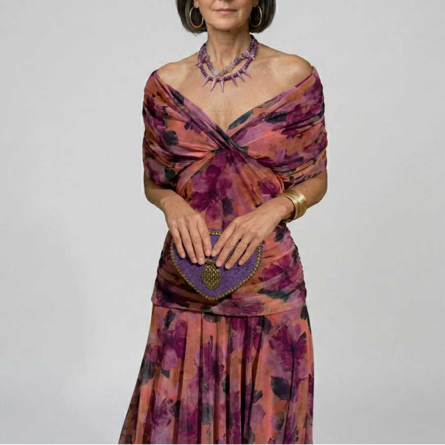 Alondra - Abito lungo da donna con stampa floreale e scollo a V