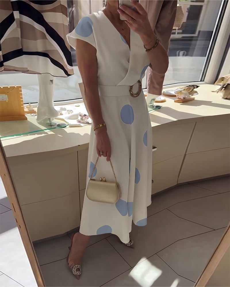 Lorena - Vestito midi da donna con pois e scollo a V