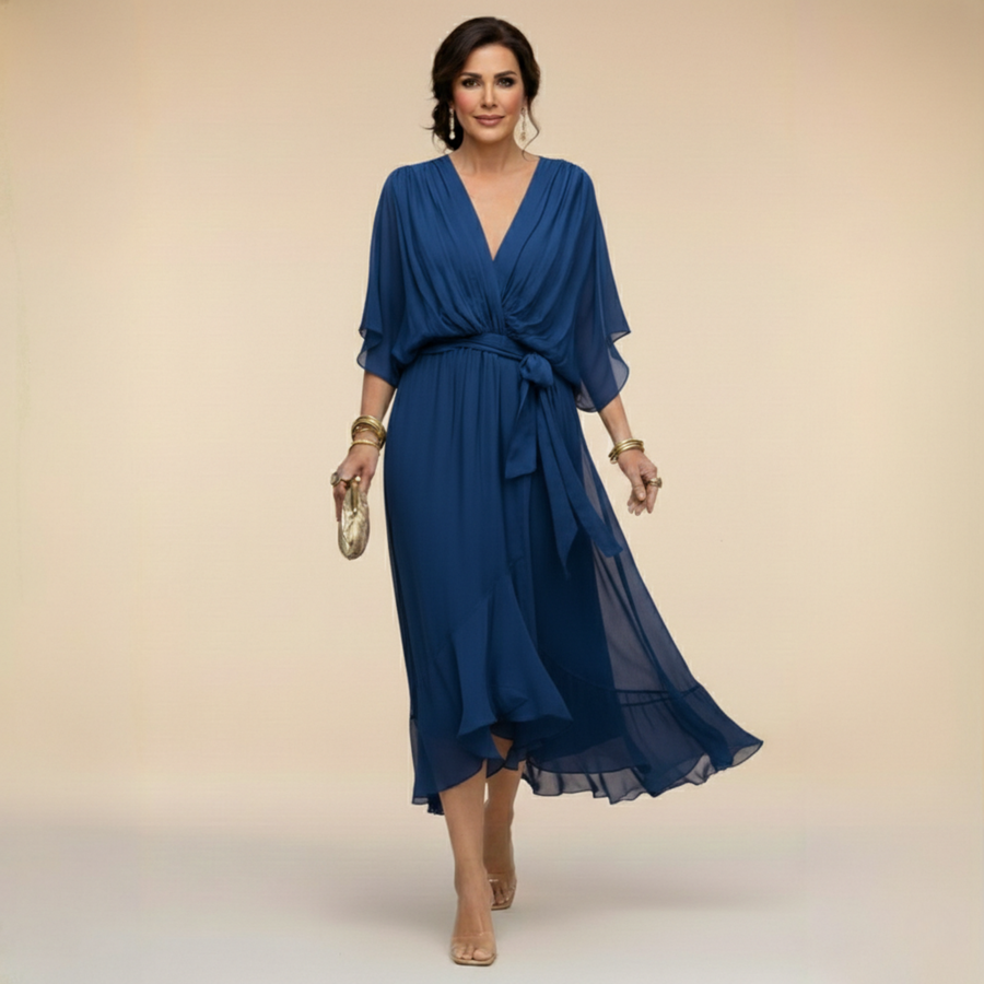 Monica - Abito em chiffon da donna con scollo a V