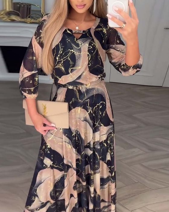 Elvera – Abito Maxi Elegante da donna con Padrão di Mármore