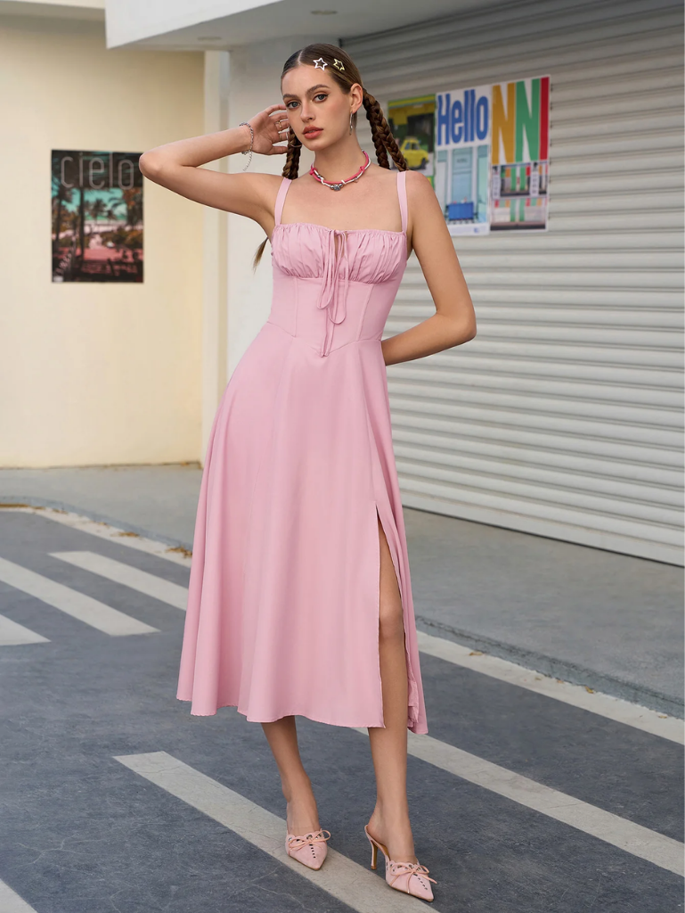 Claudia – Abito Cami con Busto Arricciato e Spacco