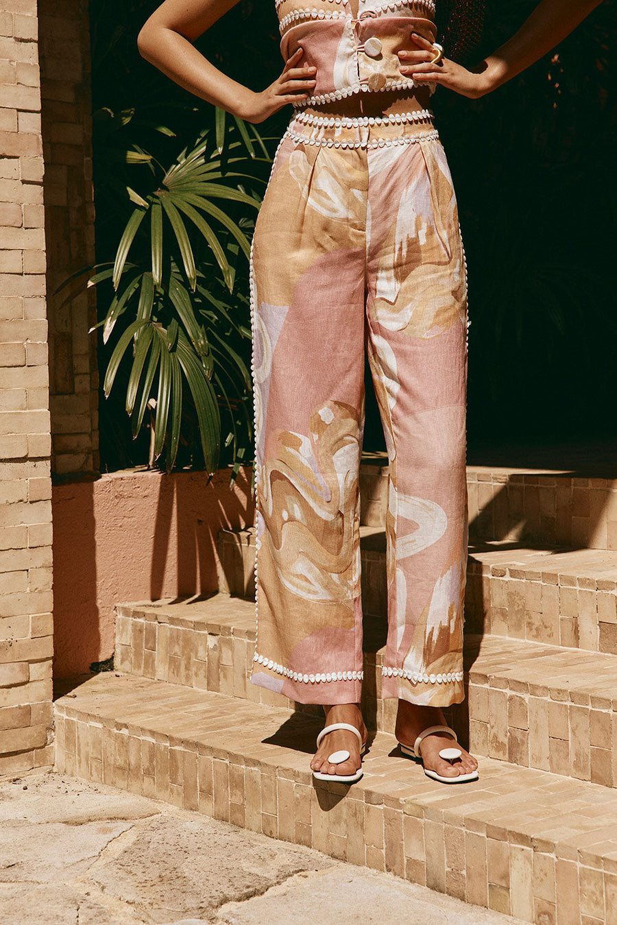Pantalone Estivo a Vita Alta con Stampa Artistica — Stile Europeo