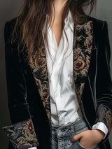 Carol - Blazer Slim Fit Nero Stampa Barocca per Donna