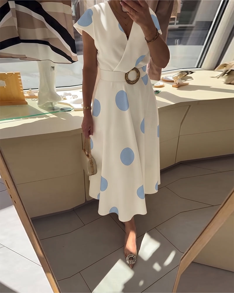 Lorena - Vestito midi da donna con pois e scollo a V