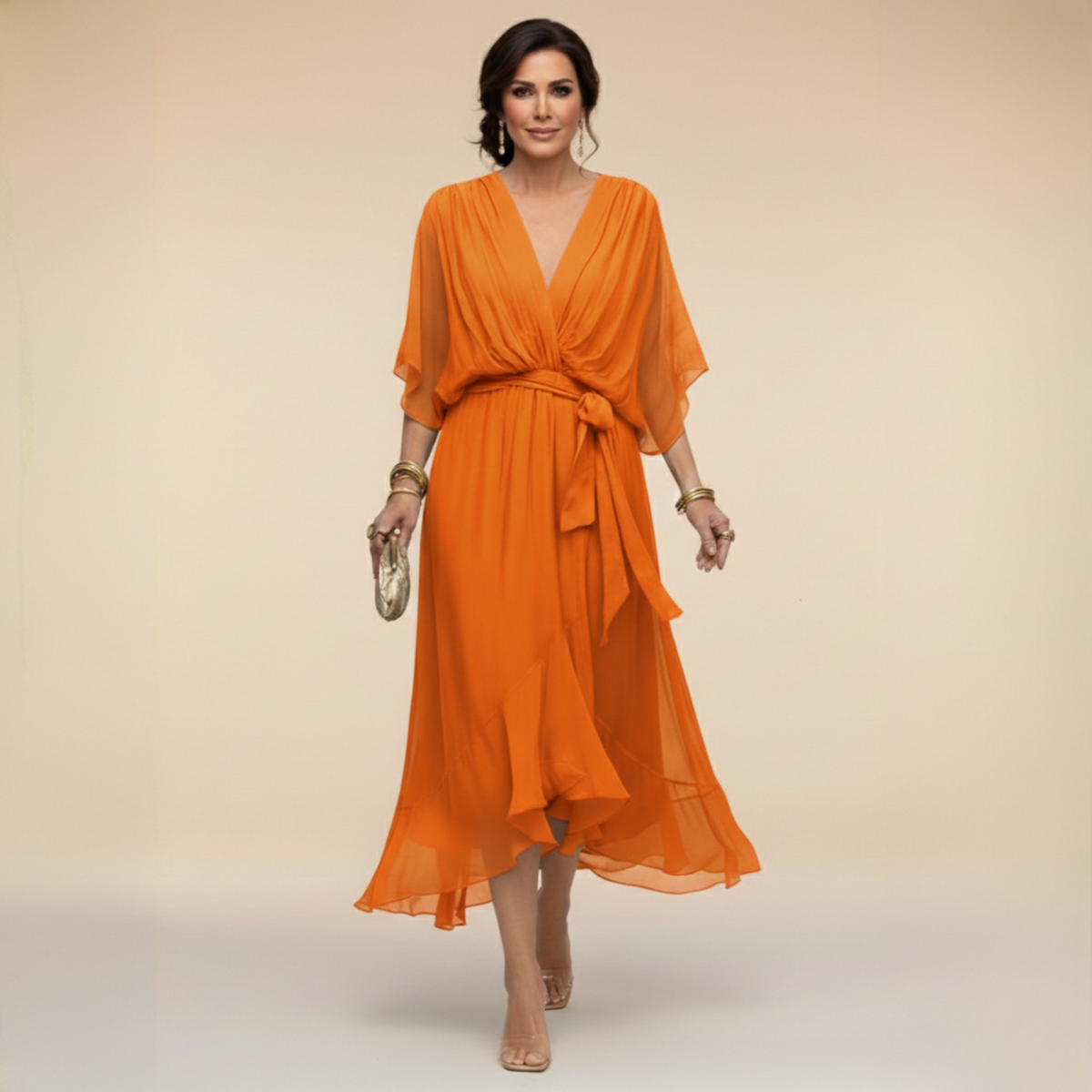 Monica - Abito em chiffon da donna con scollo a V