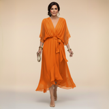 Monica - Abito em chiffon da donna con scollo a V