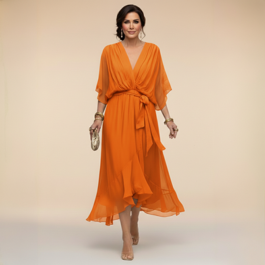 Monica - Abito em chiffon da donna con scollo a V