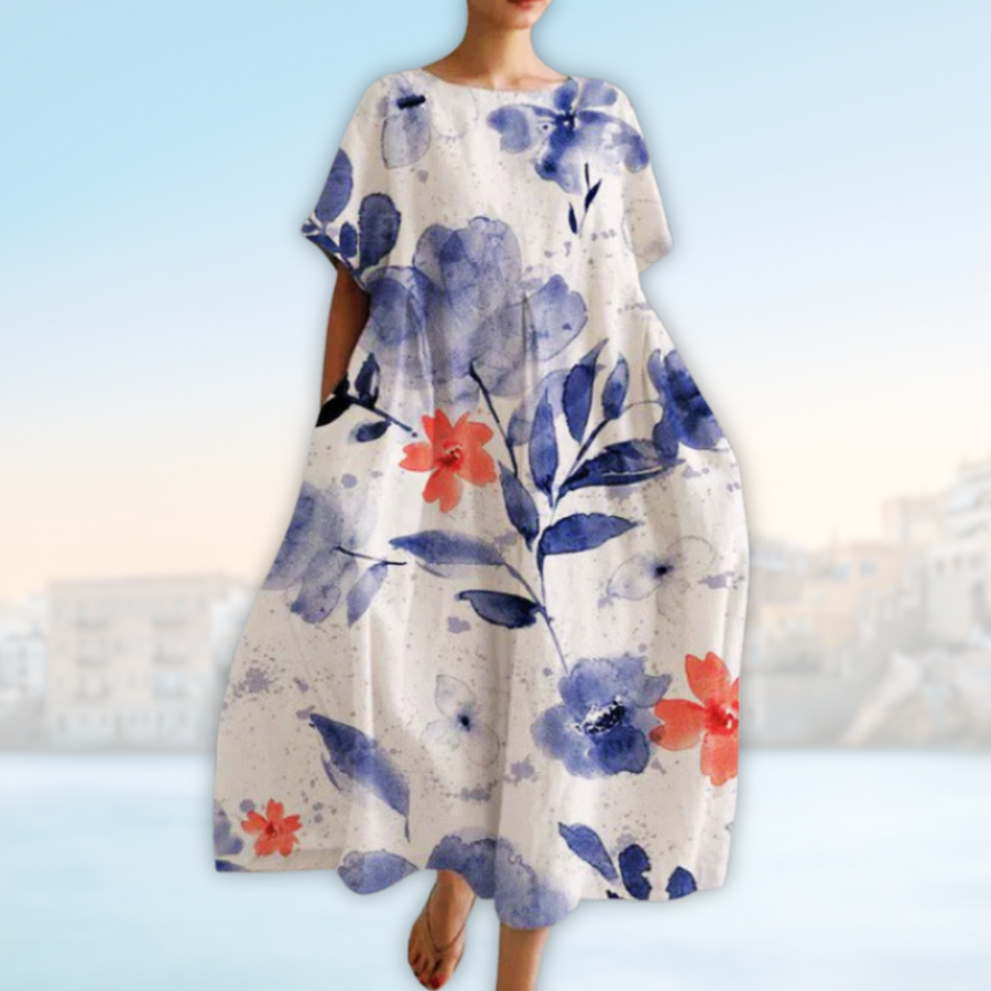 Mipi - Abito da donna con fiori blu