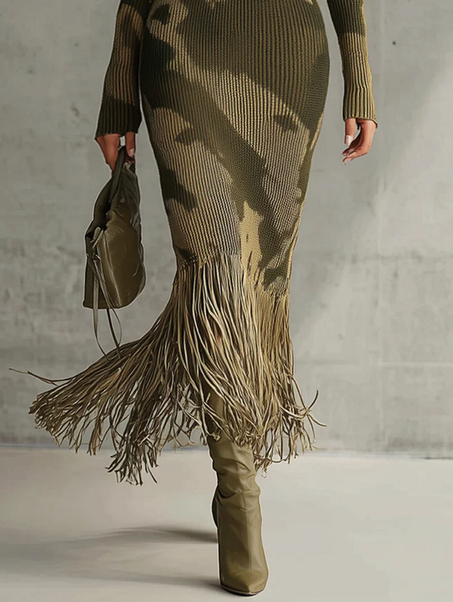 Maria | Abito Midi Tricot Camouflage con Scollo V