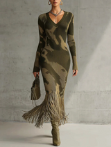 Maria | Abito Midi Tricot Camouflage con Scollo V