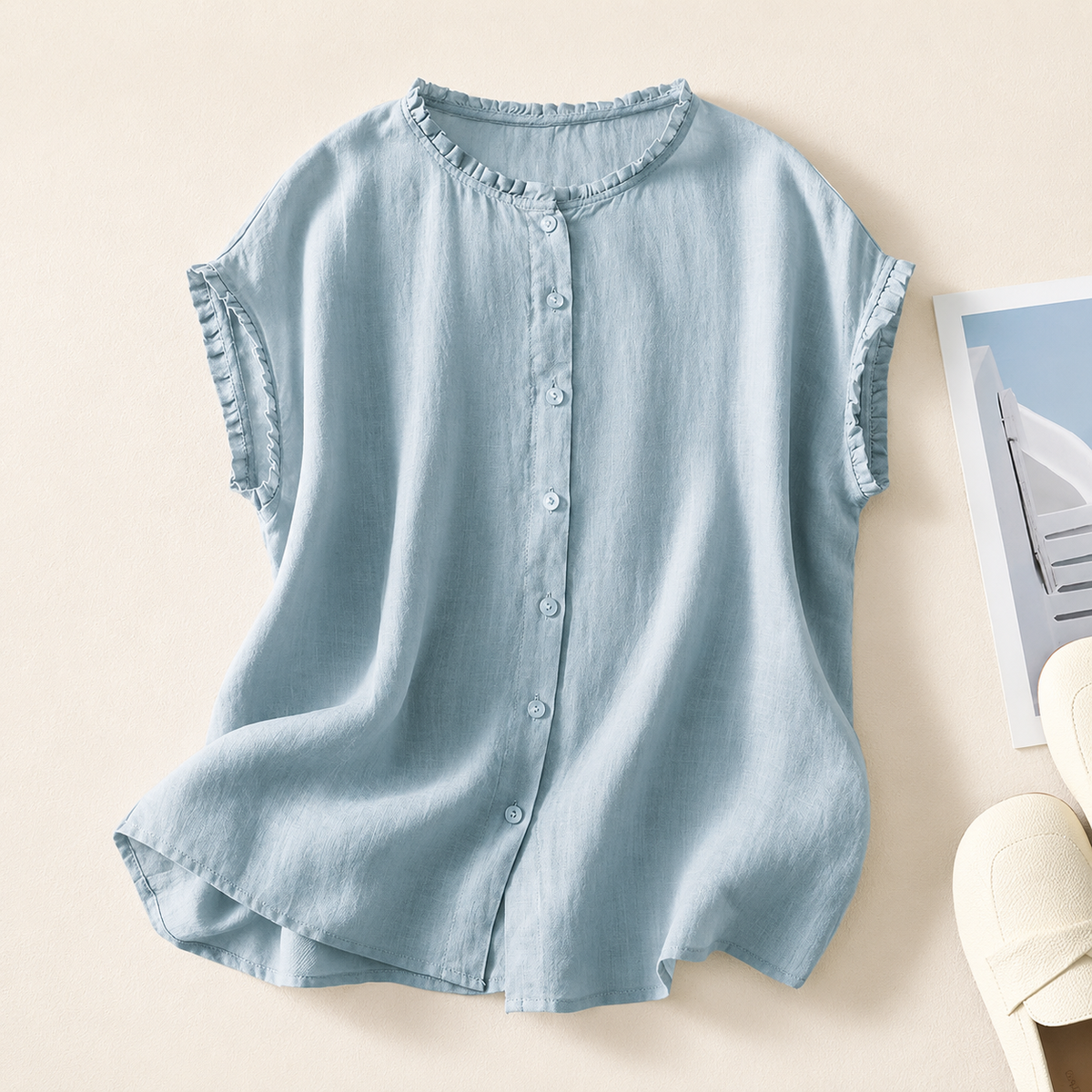 Ines - Blusa in Lino con Pizzo per Donna