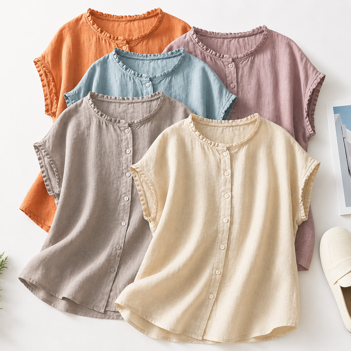 Ines - Blusa in Lino con Pizzo per Donna