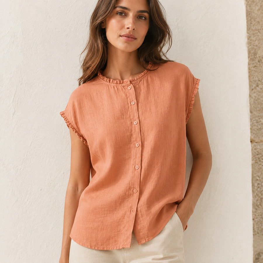 Ines - Blusa in Lino con Pizzo per Donna