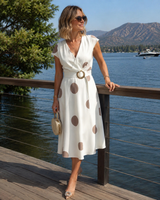 Lorena - Vestito midi da donna con pois e scollo a V