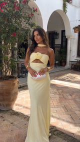 Gardenia - Vestito Maxi Halter con Rosa Corsage per Donna