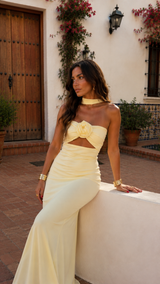 Gardenia - Vestito Maxi Halter con Rosa Corsage per Donna