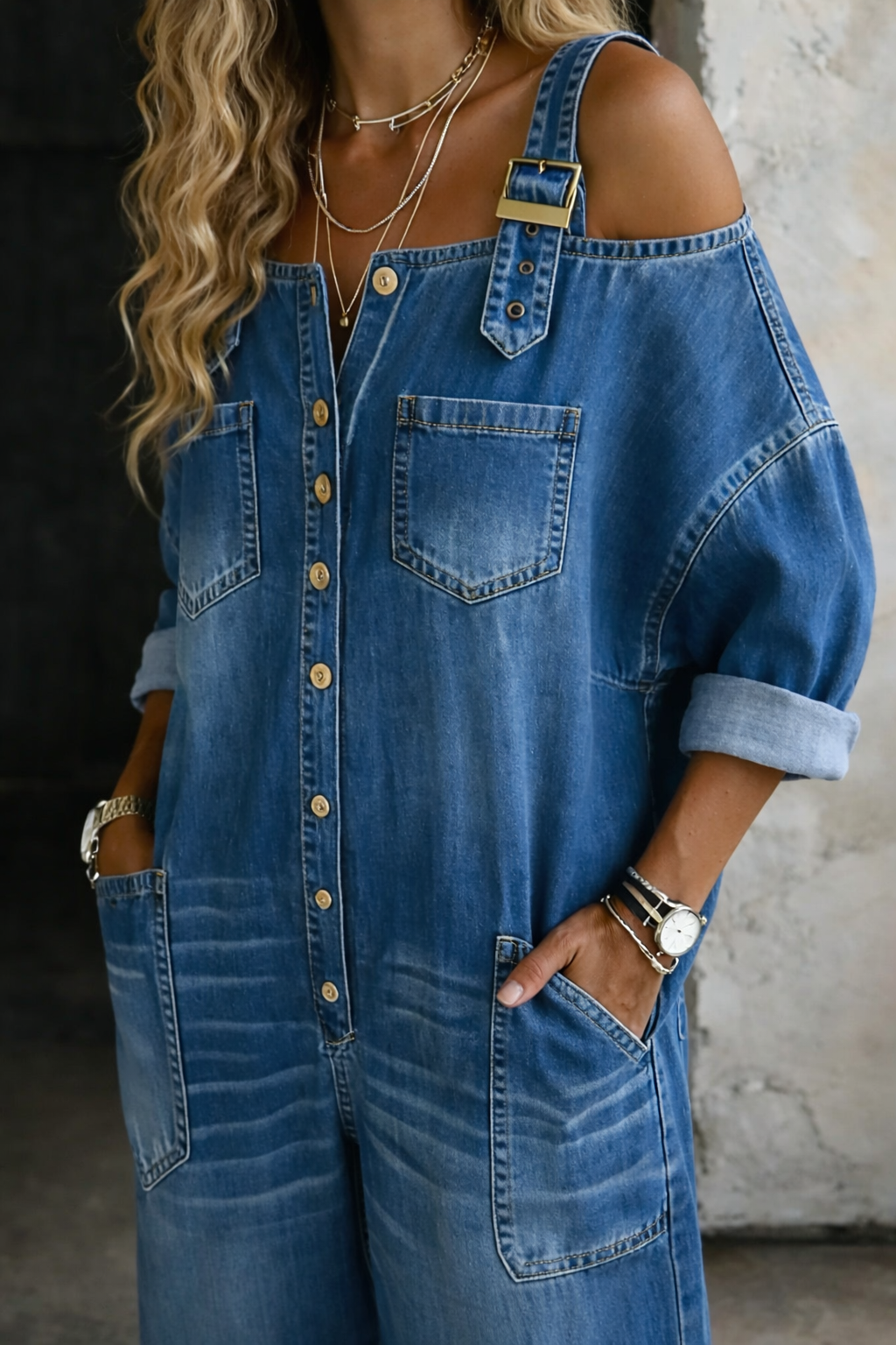 Sophia | Tuta in Denim con Spalle Scoperte da Donna