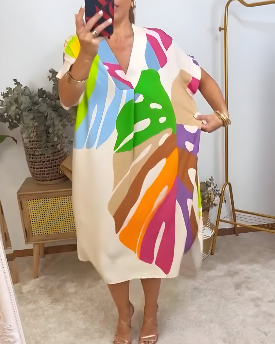 Roos™ | Abito casual con stampa di foglie colorate
