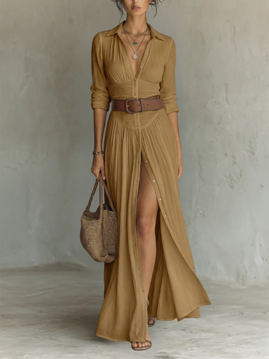 Amélia - Abito maxi elegante da donna con colarinho