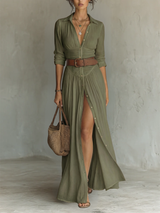 Amélia - Abito maxi elegante da donna con colarinho