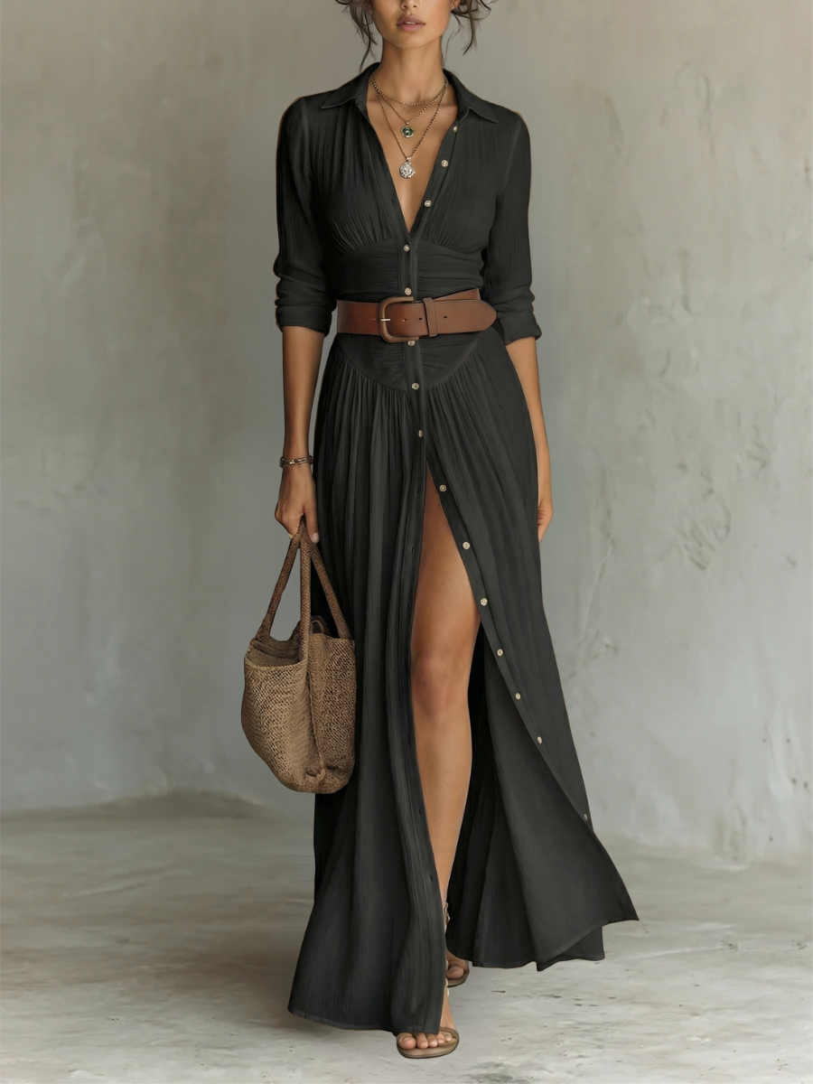 Amélia - Abito maxi elegante da donna con colarinho