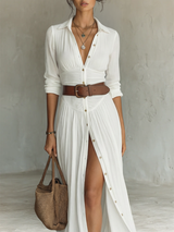 Amélia - Abito maxi elegante da donna con colarinho