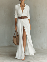 Amélia - Abito maxi elegante da donna con colarinho