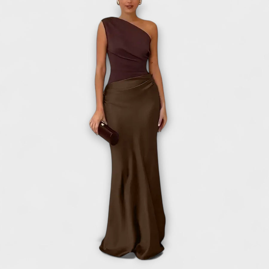 Amarílis - Abito lungo elegante con pieghe di un ombro